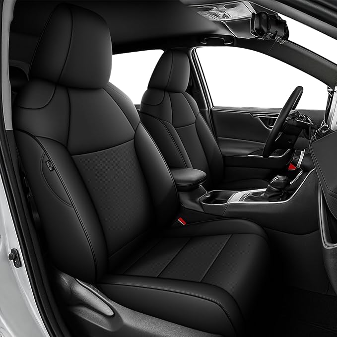 AOMSAZTO Custom Fit Car Seat Covers for Toyota RAV4 Hybrid 2019 2020 2021 2022 2023 2024 2025 Toyota RAV4 LE, XLE, XLE Premium, Limited-Full Set Faux Leather (Black)