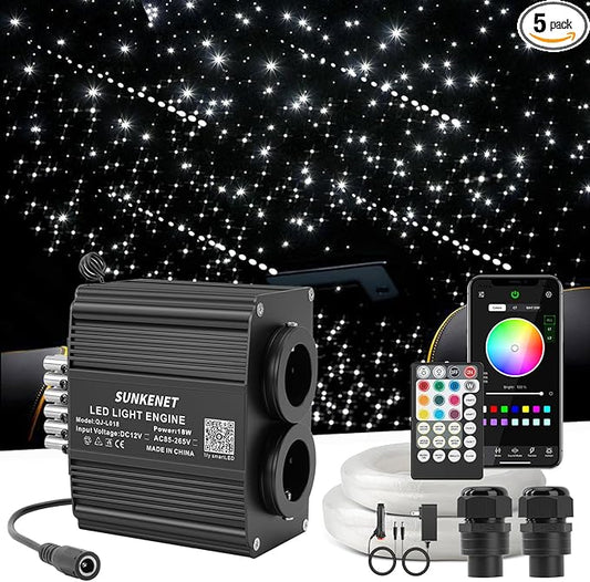 18W Twinkle&Meteor 2 in 1 RGBW Starlight Headliner Kit, 1000pcs*0.03in*9.8ft+96pcs Shooting Star Lights for Car/Home Ceiling, Fiber Optic Lights with Bluetooth APP/Remote Control/Music Effect