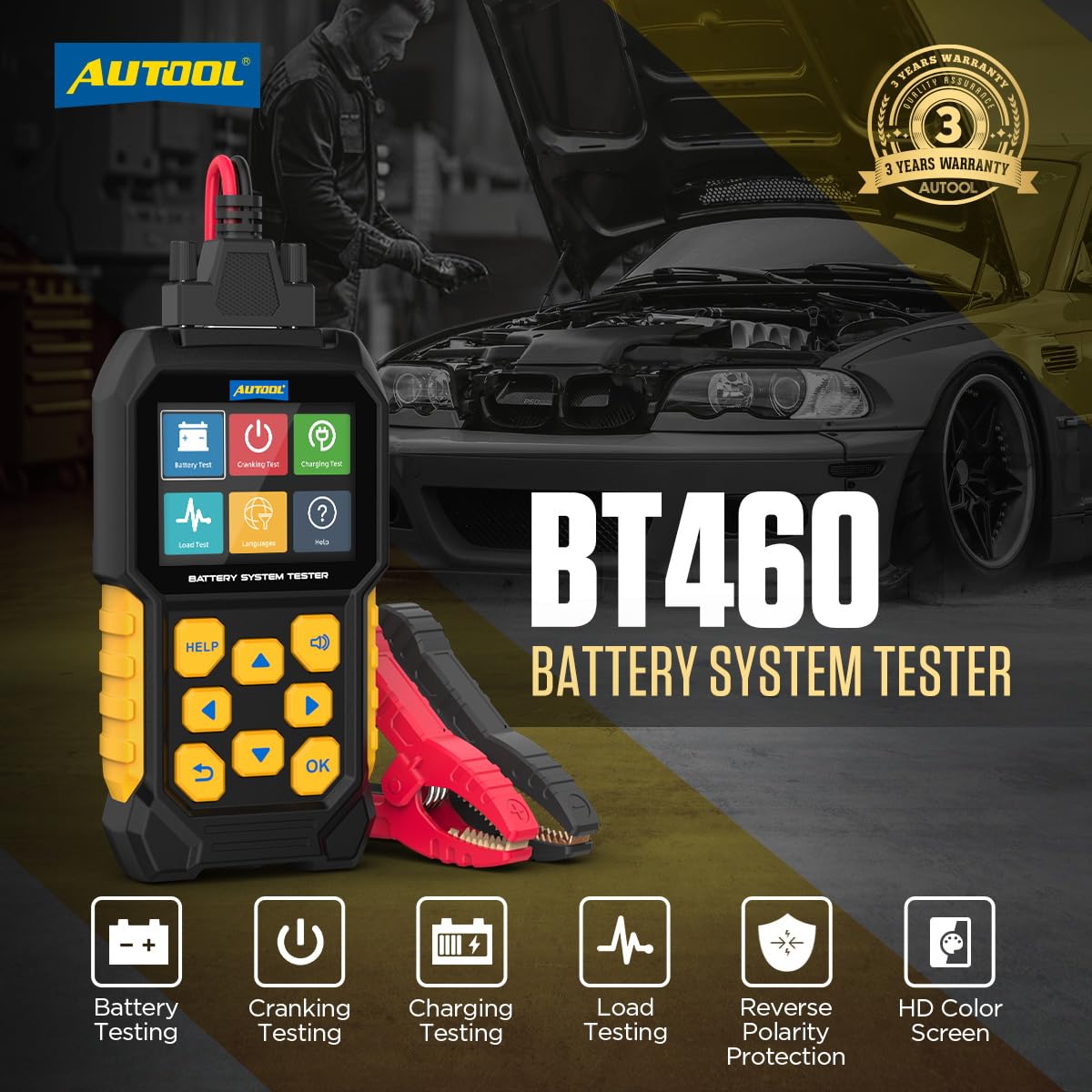 Automotive Battery Load Tester 12V/24V 100-2400 CCA Car Battery Analyzer Charging Cranking System Tester for Heavy Duty Trucks Motorcycle ATV SUV Boat Yacht