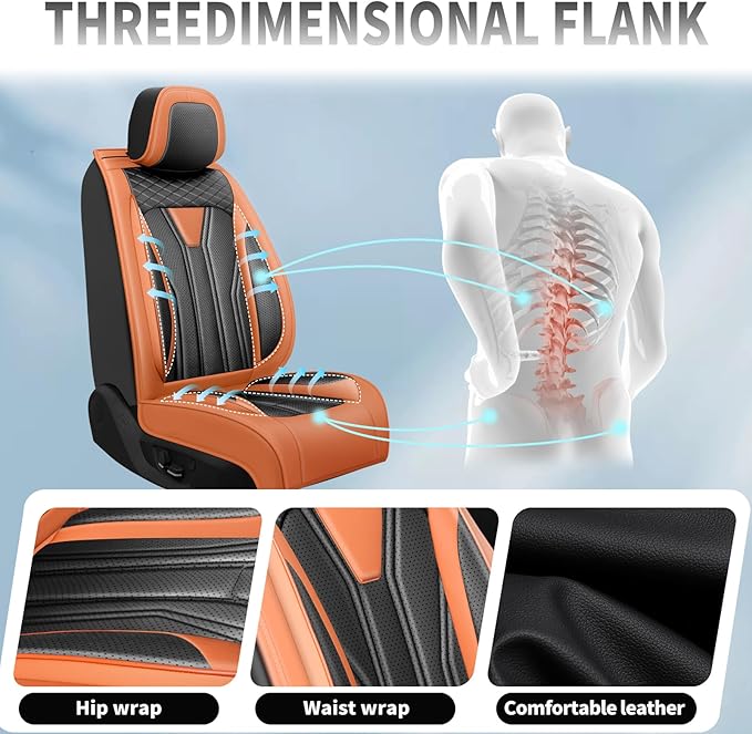 Fit Juke Car Seat Covers Compatible with Nissan Juke 2012-2015 2016 - Full Set Premium Leather， Waterproof Breathable， All-Weather Seat Cushion Protecto&Airbag Compatible （Orange&Black