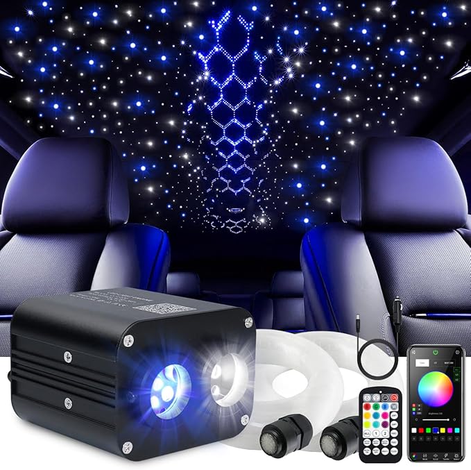Starlight Headliner Kit,Twinkle + Music Sync Dual Color Fiber Optic Star Ceiling Lights with APP Remote Control, RGBW Star Lights for Car/Home Ceiling Decor, 1000pcs 13.1ft