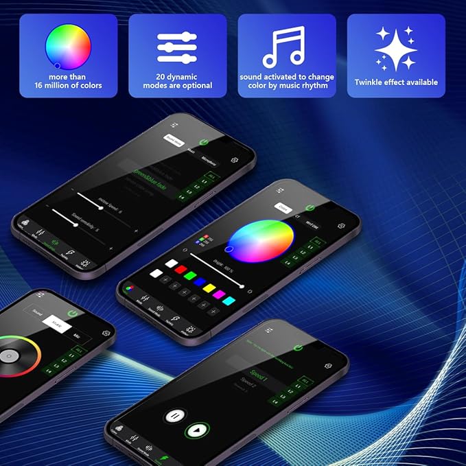 AMKI Updated 4Color Twinkle 36w Starlight Headliner Kits 600pcs 0.03in 9.8ft Fiber Optic Light Cable 4 Ports Starlight Box App/Remote Control Sound Mode for Car Home Ceiling Decoration