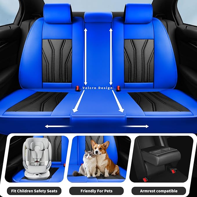 Fit Sonata Car Seat Covers Premium Leather for Hyundai Sonata 2007-2025 2026. Waterproof， Breathable, Scratch-Resistant & All-Weather Seat Cushion Protector（Full Set,Blue&Black