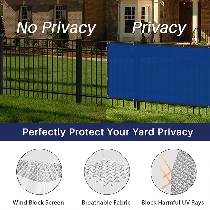 Windscreen4less Privacy Fence Screen Heavy Duty Windscreen Fencing Mesh Fabric Shade Net Cover with Brass Grommtes for Outdoor Wall Garden Yard Pool Deck, 8'x222' Blue