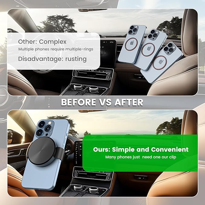 Phone Clamp for Magnetic Car Phone Holder, Aviation Aluminum Silver - No Magnetic Case & Rings Needed, Enhanced Suction & Magnetic, Compatible with All Magnetic Mount
