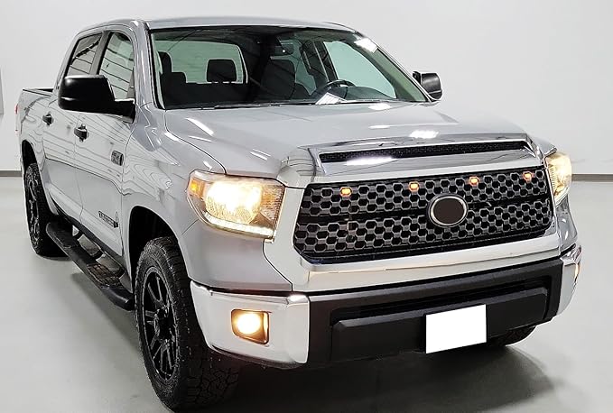 iJDMTOY 4pc Black-Out Smoked Lens Amber Yellow Full LED Front Grille Clearance Light Kit Compatible with Toyota 2018-2021 Tundra w/Honeycomb, Non-TRD, Non-Horizontal Beam Grille