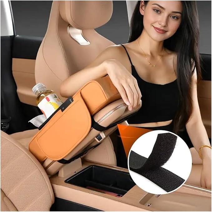 Car Armrest Box Thicken Height Pad Arm Rest Cushion Memory Cotton Elbow Universal Auto Interior Storage Tissue Organizer(Orange)