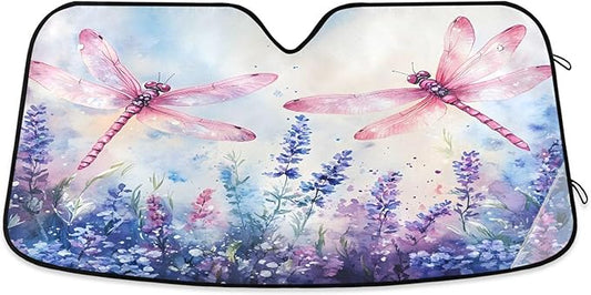 xigua Watercolor Dragonflies Car Windshield Sunshade Foldable Front Window Sun Visor Protector for Car,SUV,Truck - Keep Vehicle Cool,55 x 27.6 Inch