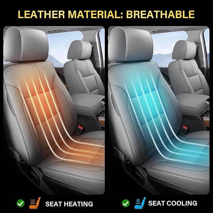Coverado Silverado Seat Covers Full Set, Faux Leather Car Seat Covers Fit for Chevy Silverado GMC Sierra 2007-2013 & 2019-2026 1500, 2020-2026 2500HD 3500HD Crew Double Extended Cab(Gray)