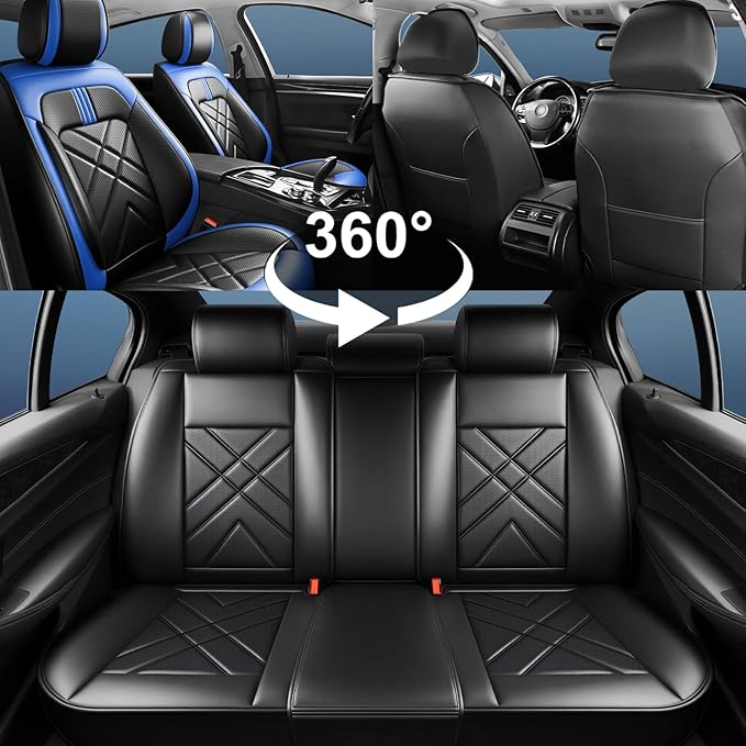 CX-3 Car Seat Covers Fit for Mazda CX-3 2016-2021, Full Coverage Premium Leather Waterproof Breathable Seat Covers, Automotive Seat Protectors, Airbag Compatible(Full Set Seats, Black-Blue)