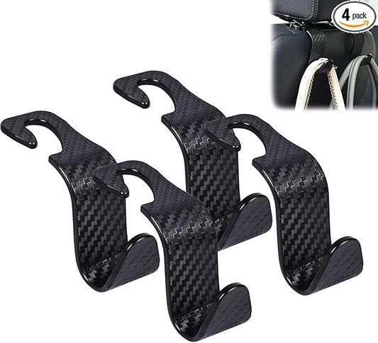 KOOPAO 4 Pack S Type Car Seat Headrest Hook Universal Car Storage Headrest Hanger Holder Hooks, Vehicle Strong and Durable Backseat Hanger for Handbag Purse Coat and Bag