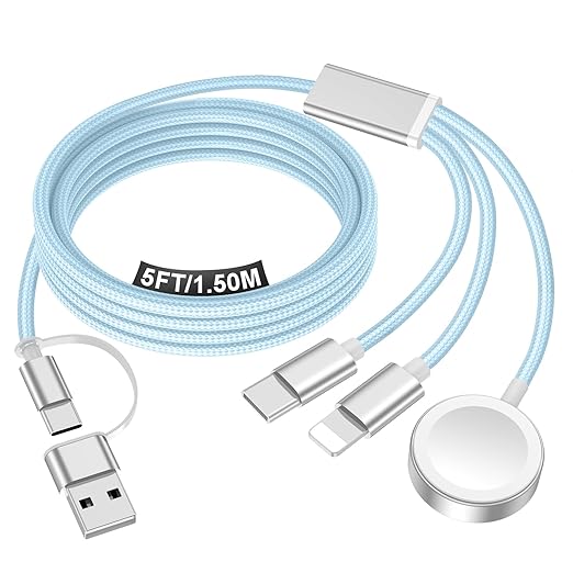 Travel Essentials for Apple Watch Charger,iPhone Charger,3 in 2 Type C/L/Magnetic Fast Charging Cable,Multi Charging Cable Portable Designed for iWatch Series,iPhone 17-11,Galaxy S26-S21,Car-5FT