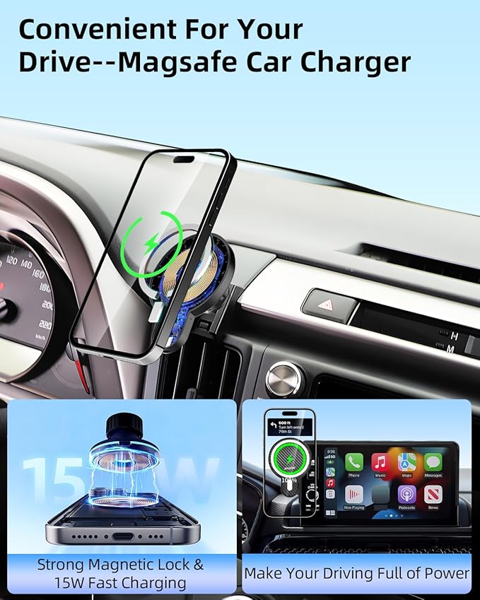 PZK Car Phone Holder for Chevy Trax 2024 2025 Accessories Custom Air Vent Chevy Car Phone Mount Magnetic 15W Fast Wireless Charger Hands Free 360° Rotation Automobile Phone Cradles