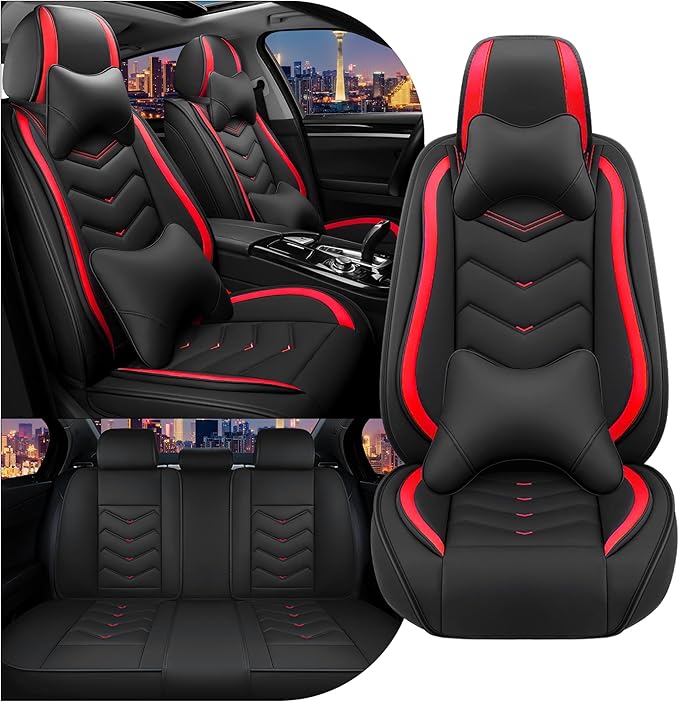 CTDS Car Seat Covers for Nissan Pathfinder 2000-2026, Stylish Sport Seat Cover, Premium Nappa Leather Car Seat Cover. Automobile Seat Covers Sets.(Luxury 5 Seats/Black Red)