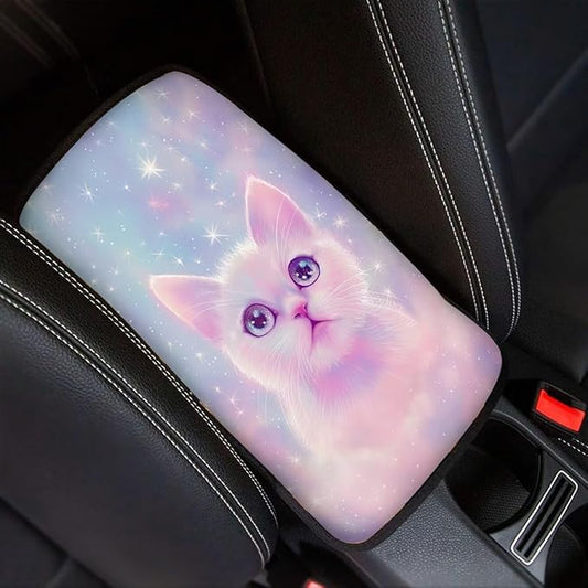 Dreaweet Car Armrest Cover Universal Center Console Cover Pad for Cars SUV Trucks Sedan Soft Comfortable,Cat Car Accessories for Women Girly Interior Cute