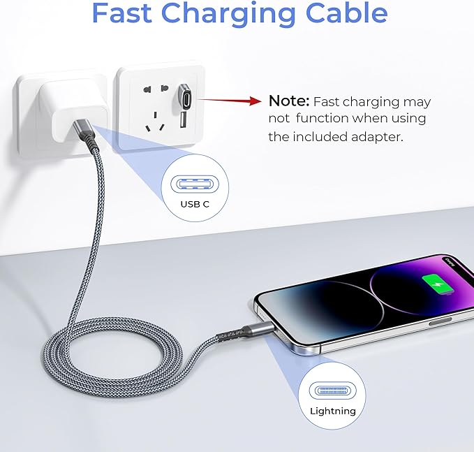 Basesailor USB C to Lightning Charger Cable 6.6ft with USB A Adapter,Power Delivery PD Fast Charging Cord for iPhone 11 12 13 14 10 Mini Pro Max,SE,i11,i12,i13 Phone,Airpods
