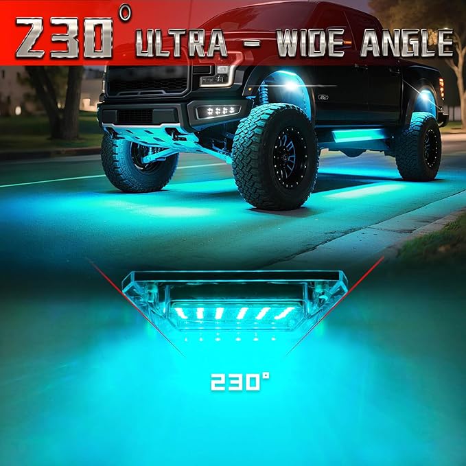 12 Pods RGB LED Rock Lights for Trucks ATV UTV Golf Cart RZR Offroad SUV Cars, Waterproof Multicolor Neon Underglow Kit with Bluetooth APP/RF Remote Control, Vehicle Accent Underbody Light 12V