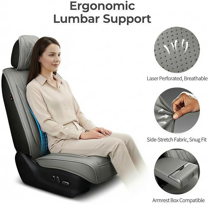 Fit for Venue Seat Covers Compatible with Hyundai Venue 2020-2026 - Waterproof Breathable Leather Automotive Seat Cushions Protector,Airbag Compatible,Full Set 5 Seats(Gray)