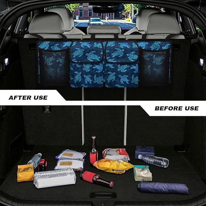 Sea Turtle Car Trunk Organizer and Storage, Backseat Hanging Storage with 4 Bag Car Accessories, Backseat Car Organizer Universal for Cars, Truck