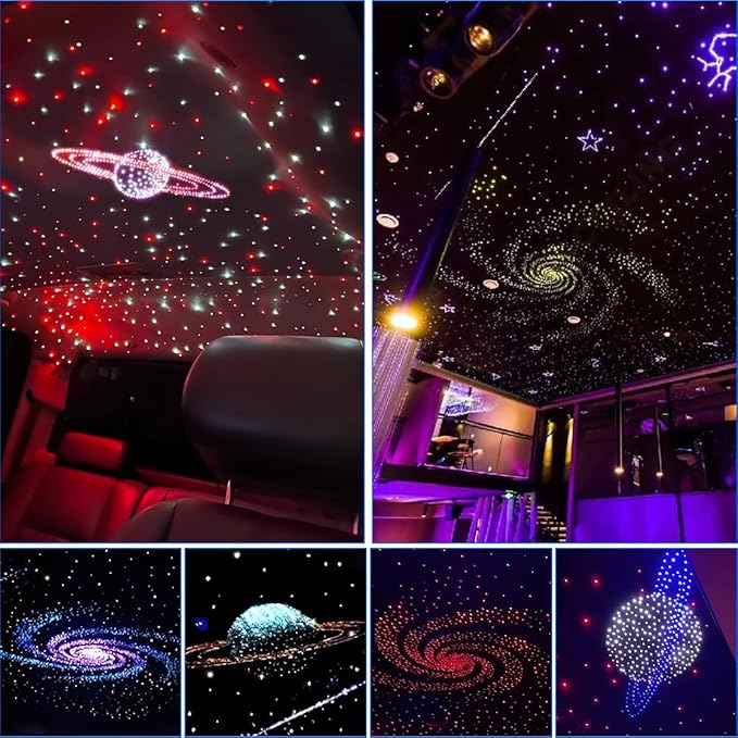 AKEPO 3.2W 6-Hole RGB APP Colorful Fiber Optic Lights Kit, Color Chasing Sound Activated 9.8ft 120pcs of 0.75mm Optical Fibers with Remote and APP Control