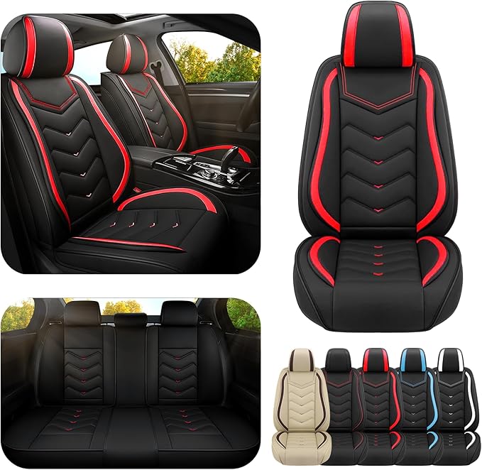 Car Seat Covers for Mitsubishi Outlander 2003-2026, Premium Nappa Leather Car Seat Cover, Stylish Sport Seat Covers， Automobile Seat Cover Sets.(Standard 5 Seats/Black Red)