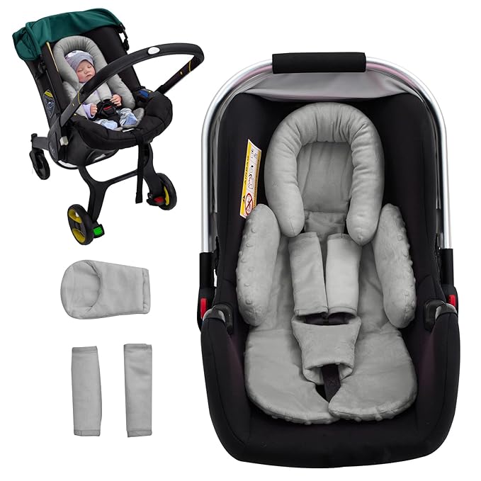 Baby Car Seat Head Support for Doona Stroller, Thickened Infant Carseat Head Support with 3 Strap Covers, Reversible Car Seat Insert for Newborn, Baby Car Seat Cushion with Filled Natural Cotton