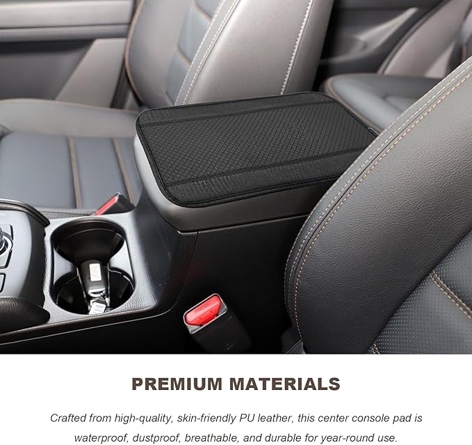 Car Armrest Storage Box Mat, Leather Embossing Auto Center Console Cushion Protective Pad, Anti-Scratch Waterproof Armrest Seat Box Protector for Most Cars Trucks SUVs (Black)