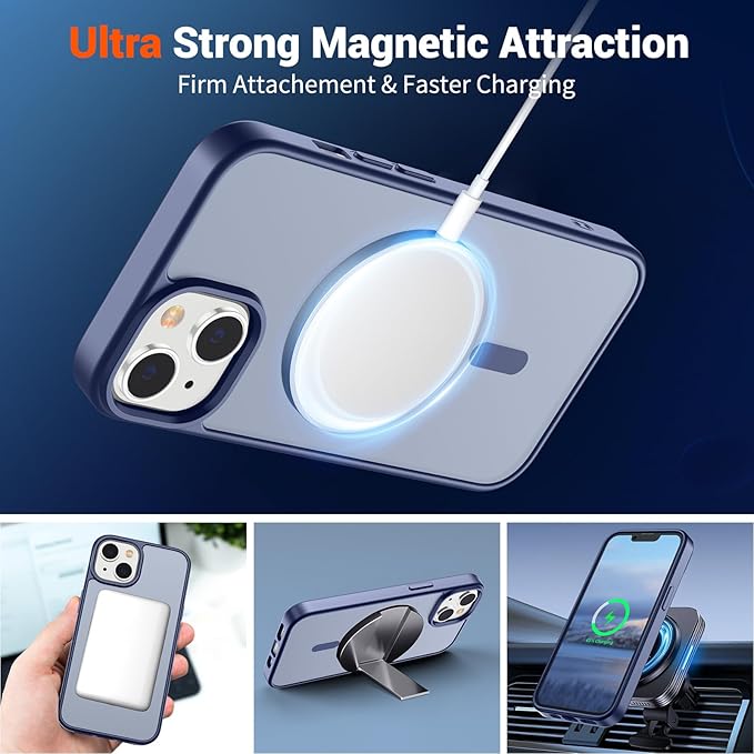 SUPFINE Magnetic for iPhone 14 Case & iPhone 13 Case (Compatible with MagSafe)(Military Grade Drop Protection) Slim Translucent Matte Shockproof Phone Cover,Lavender Gray