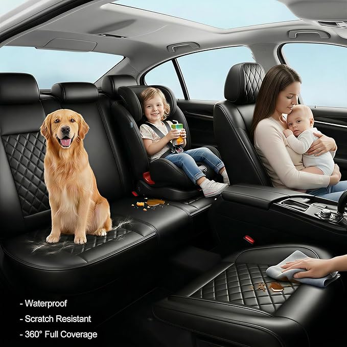 Fit for Equus Seat Covers Compatible with Hyundai Equus 2011-2016 - Waterproof Breathable Leather Automotive Seat Cushions Protector,Airbag Compatible,Full Set 5 Seats(Black)