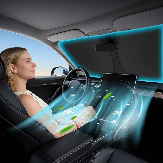 Windshield Sunshade for Ford Transit 2015-2026 Wagon XL/XLT, Cargo, Connect Van XL – Upgraded Double-Layer Design, Mirror Cut-Out, Blocks 99% UV Rays, Easy-Fold Ford Transit Windshield Sun Shade