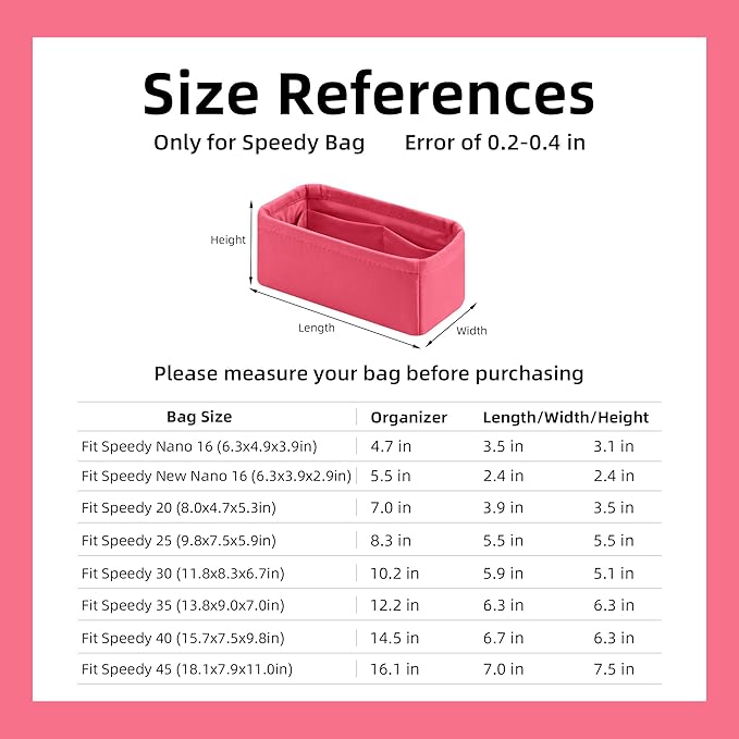 DGAZ Silk Purse Organizer Insert Fits LV Speedy 16/20/25/30/35/40/45 bags，Silky Smooth Bag Organizer，Luxury Handbag & Tote Shaper(Rose lipstick,New nano 16)