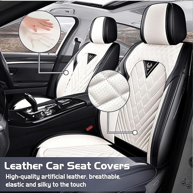 Truck Seat Covers for GMC Sierra 3500 2007-2026, Waterproof Premium Leather Full Coverage Car Seat Cover, Muscle Sport Style Auto Interior Seat Cover Sets (Front Set/Black White)