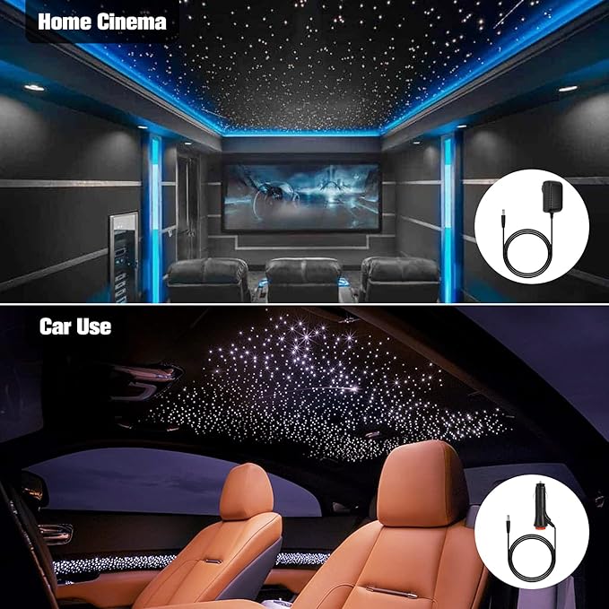 CHINLY 32w Twinkle 1000pcs 0.03in 16.4ft Bluetooth RGBW LED Fiber Optic Star Ceiling Light, APP/Remote Music Mode Headliner Light Kit+Adapter+Cigarette Lighter+10 Crystals, for Headliner/Home Theater