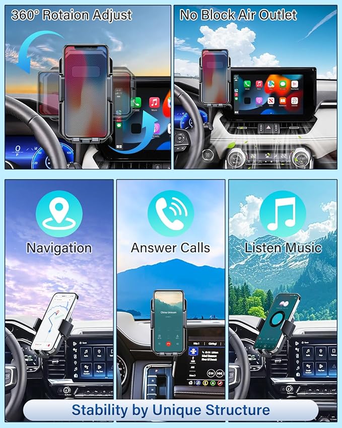 PZK Car Phone Mount for Toyota Tundra 2022-2025 2026 /Sequoia 2023-2026 Limited/Platinum Accessories 14-Inch Screen Car Phone Holder Auto Lock 360° Rotation Hands Free Phone Cradles Not Affect Vent