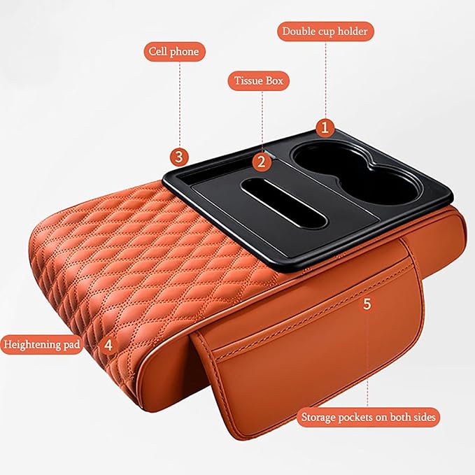 Car Armrest Center Console Cover for Genesis GV70 2021–2025, Center Console Pad with Cup Holder, Multifunctional Armrest Cushion,C Coffee