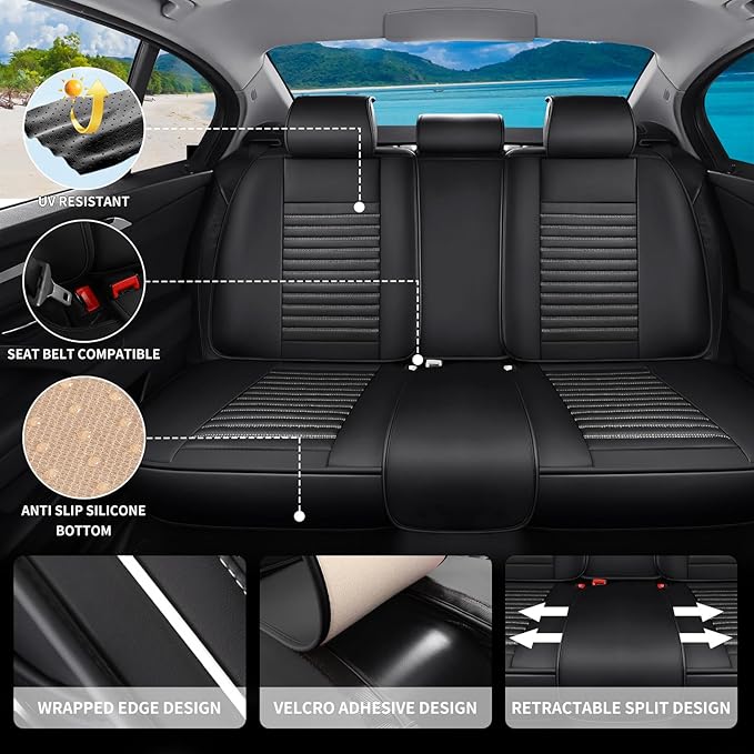 Car Seat Covers Full Set Fit for Toyota Yaris 2007-2020, Premium Faux Leather Car Seat Protector, Breathable, Anti-Slip, Comfortable & Durable (Black&White,Full Set)