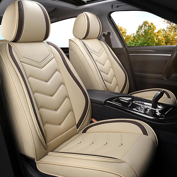 Car Seat Covers for Cadillac CTS 2003-2019, Premium Nappa Leather Car Seat Cover, Stylish Sport Seat Covers， Automobile Seat Cover Sets.(Standard 2 Seats/Beige)