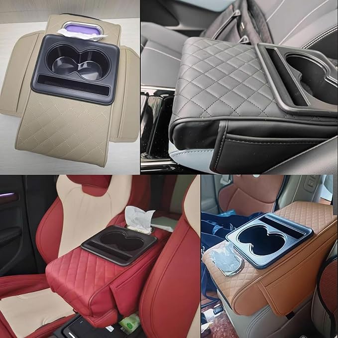 Car Armrest Cushion for Toyota Crown Majesta VI 2009-2015 2016 2017 2018, Car Center Console Cover Armrest Pad with Cup Holder and Tissue Box, Car Accessories,Orange