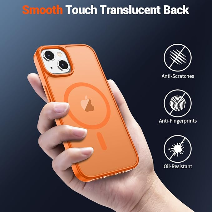 SUPFINE Magnetic for iPhone 15 Plus Case & iPhone 14 Plus Case with Screen Protector (Compatible with MagSafe)(Military Grade Drop Protection) Translucent Shockproof Phone Cover,Starry Orange