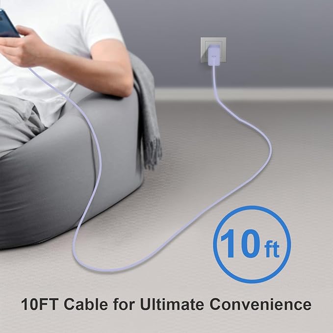 USB C Charger Type C Charger Fast Charging 10FT 45W Samsung Chargers 2-Pack with iPhone Air/17/17 Plus/17 Pro/17 Pro Max/16/16 Plus/16 Pro/16 Pro Max/15/15 Pro Max/iPad Pros/Galaxy S25 S24(Purple)