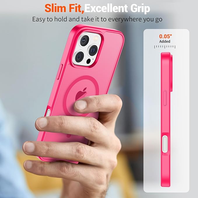 SUPFINE Magnetic for iPhone 16 Pro Case (Compatible with MagSafe) (Military Grade Drop Protection) Slim Translucent Matte Shockproof with Anti-Fingerprint Phone Case,Hot Pink