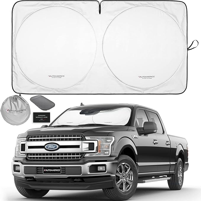 Autoamerics 1-Piece Windshield Sun Shade Standard Silver Foldable Car Front Window Sunshade for Most Cars SUV Truck Heat Blocker Visor Protector Blocks Max UV Rays and Keeps Your Vehicle Cool X-Large