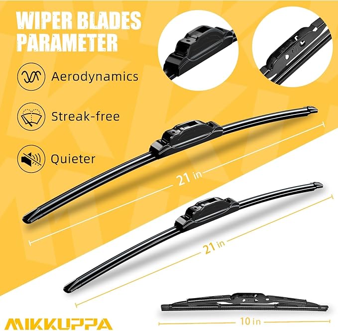 MIKKUPPA 21"+21"+10" Windshield Wiper Blades Replacement for 2007-2017 Jeep Patriot, Front & Rear Wiper Blades Set, Durable Stable Quiet All Season (Pack of 3)