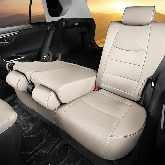 HKZ Fit RAV4 Car Seat Covers Set for Toyota RAV4 2021-2024 Prime SE,XSE & 2019 2020 2021 2022 2023 2024 2025 Hybrid/PHEV SE,XSE - 5 Seats Full Set Leather(Beige)