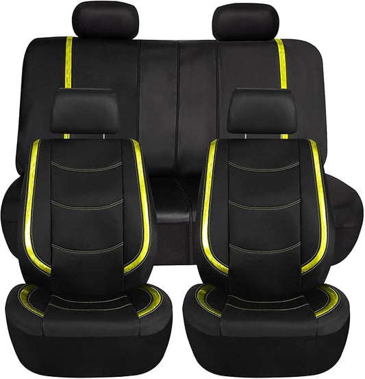 FH Group Full Set Faux Leather Car Seat Covers - Universal Fit, Low Back Front Seat Covers, Airbag Compatible, Split Bench Rear, Seat Cover for SUV, Sedan, Yellow