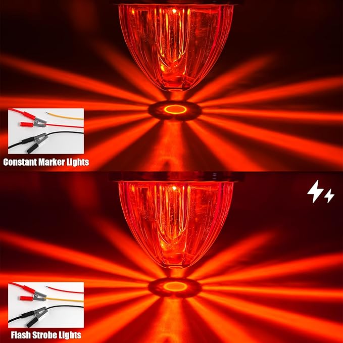 BJZ 4Pcs Red Watermelon LED Strobe+Constant Marker Lights Dual Function Watermelon-Shaped Side Marker Clearance Tail Top Cap Roof Lights for Trailer Truck Semi-Trailer Heavy-Duty Truck Bus Van
