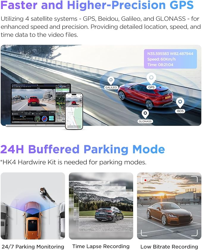 VIOFO A229 Pro 4K HDR Dash Cam, Dual STARVIS 2 IMX678 IMX675, 4K+2K Front and Rear Car Camera, 2 Channel with HDR, Voice Control, 5GHz WiFi GPS, Night Vision 2.0, 24H Parking Mode