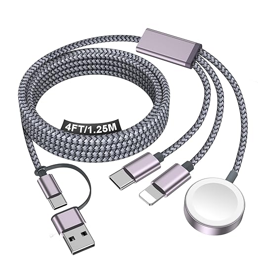 Travel Essentials for Apple Watch Charger,iPhone Charger,3 in 2 Type C/L/Magnetic Fast Charging Cable,Multi Charging Cable Portable Designed for iWatch Series,iPhone 17-11,Galaxy S26-S21,Car-5FT