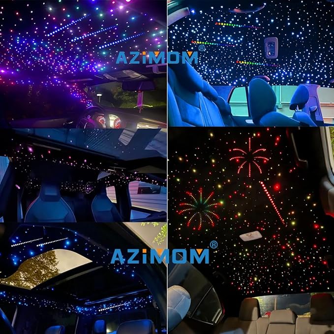 AZIMOM 4Colors 2 in 1 Meteor Twinkle Fiber Optic Starlight Headliner Kits 1000pcs 0.03in13.1ft Fiber Strands,RGB Meteor Shooting Star 240pcs, Sound Remote APP Control Home Ceiling Car Headliner Decor
