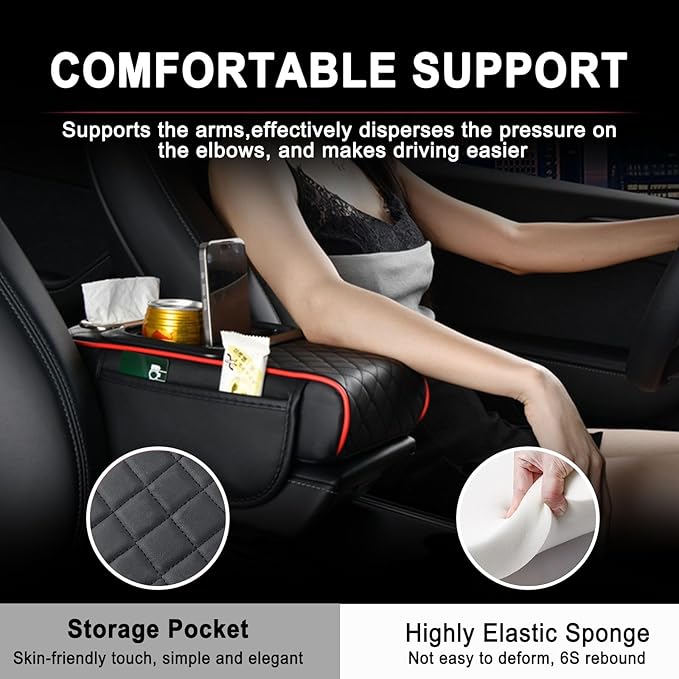 Car Armrest Storage Box for Nissan Hardbody (D21) 1986–1997, Center Console Organizer with Side Pocket, Ergonomic Memory Foam Armrest Cushion, Car Elbow Support Pad,E Beige